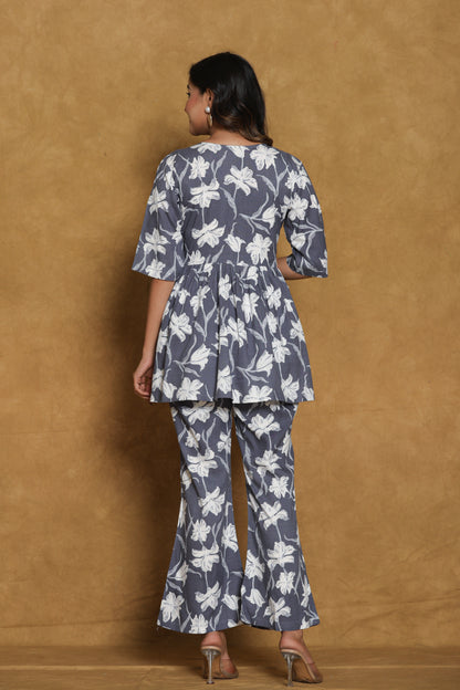 Grey Floral Print Co-ord Set