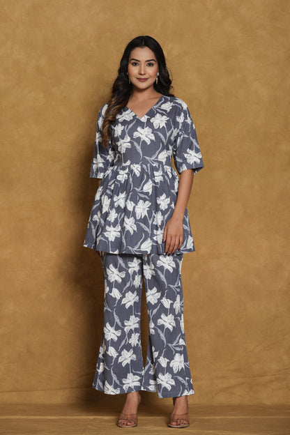 Grey Floral Print Co-ord Set