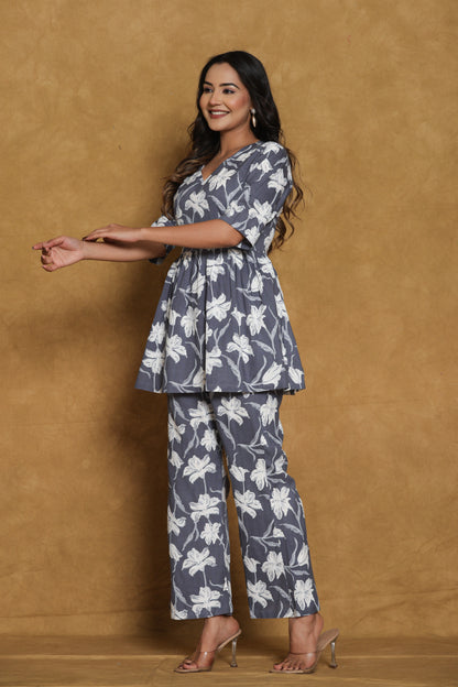 Grey Floral Print Co-ord Set