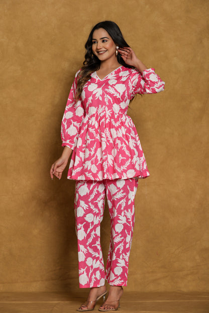Pink Leafy Cotton Co-ord Set