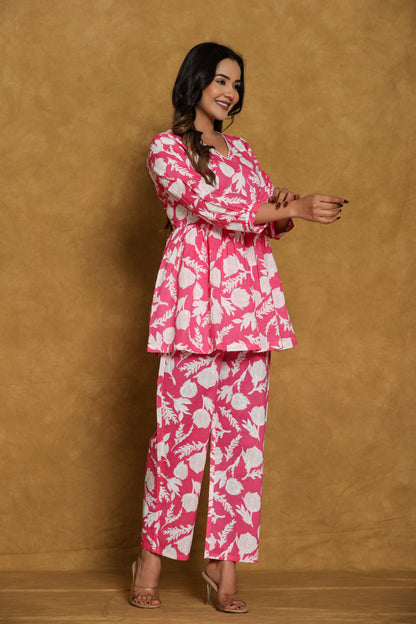 Pink Leafy Cotton Co-ord Set