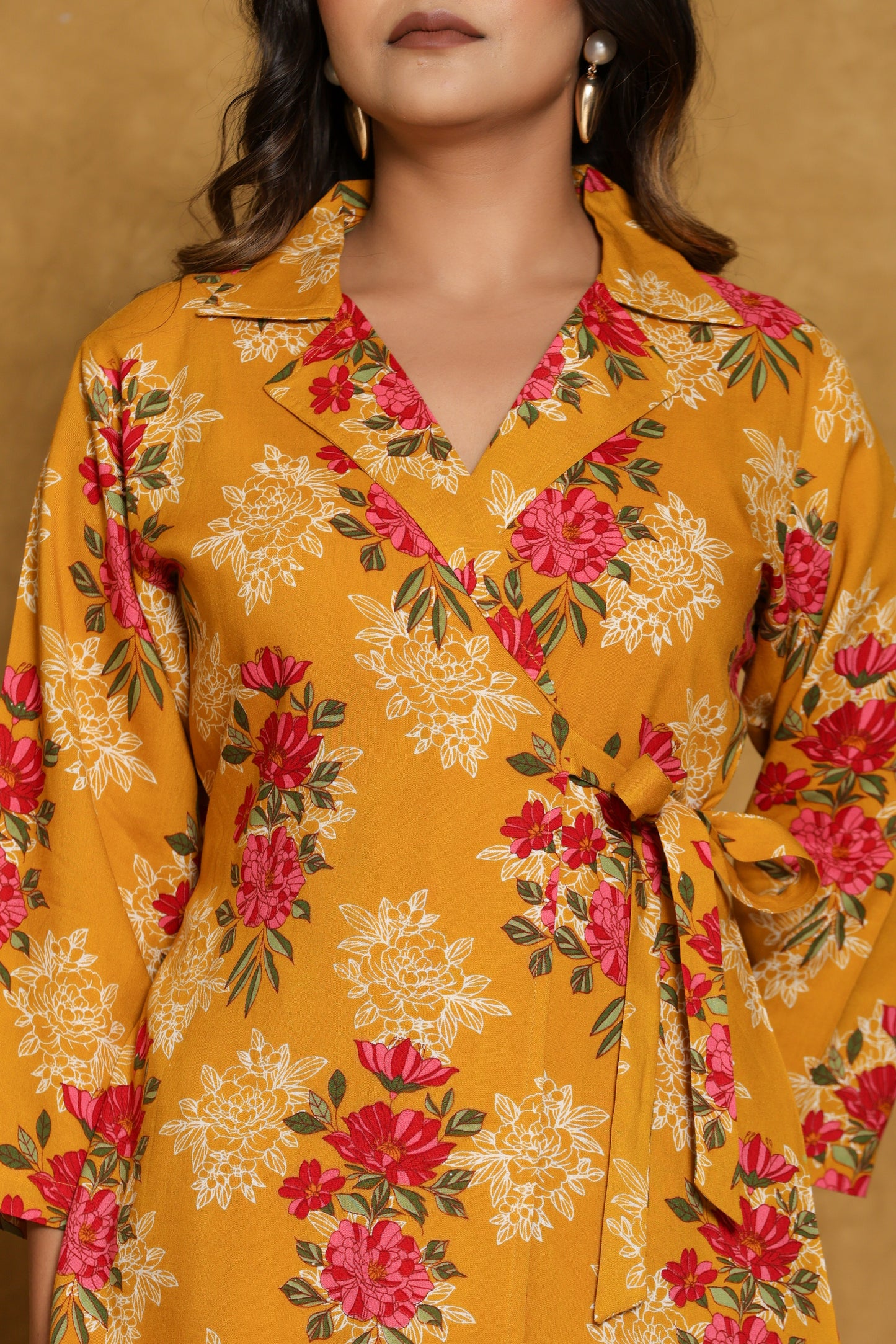 Mustard Floral Cotton Wrap Co-ord Set