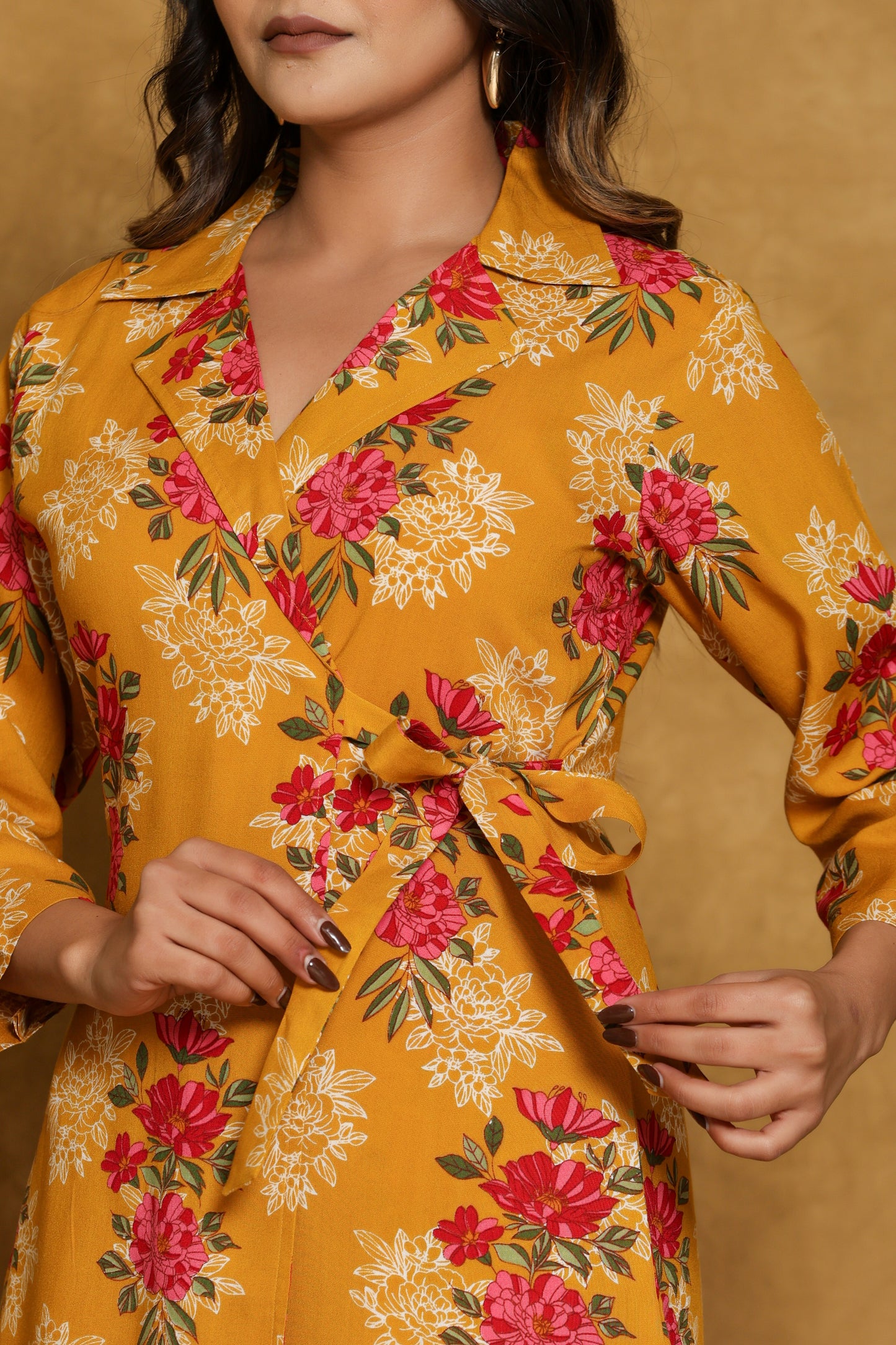 Mustard Floral Cotton Wrap Co-ord Set
