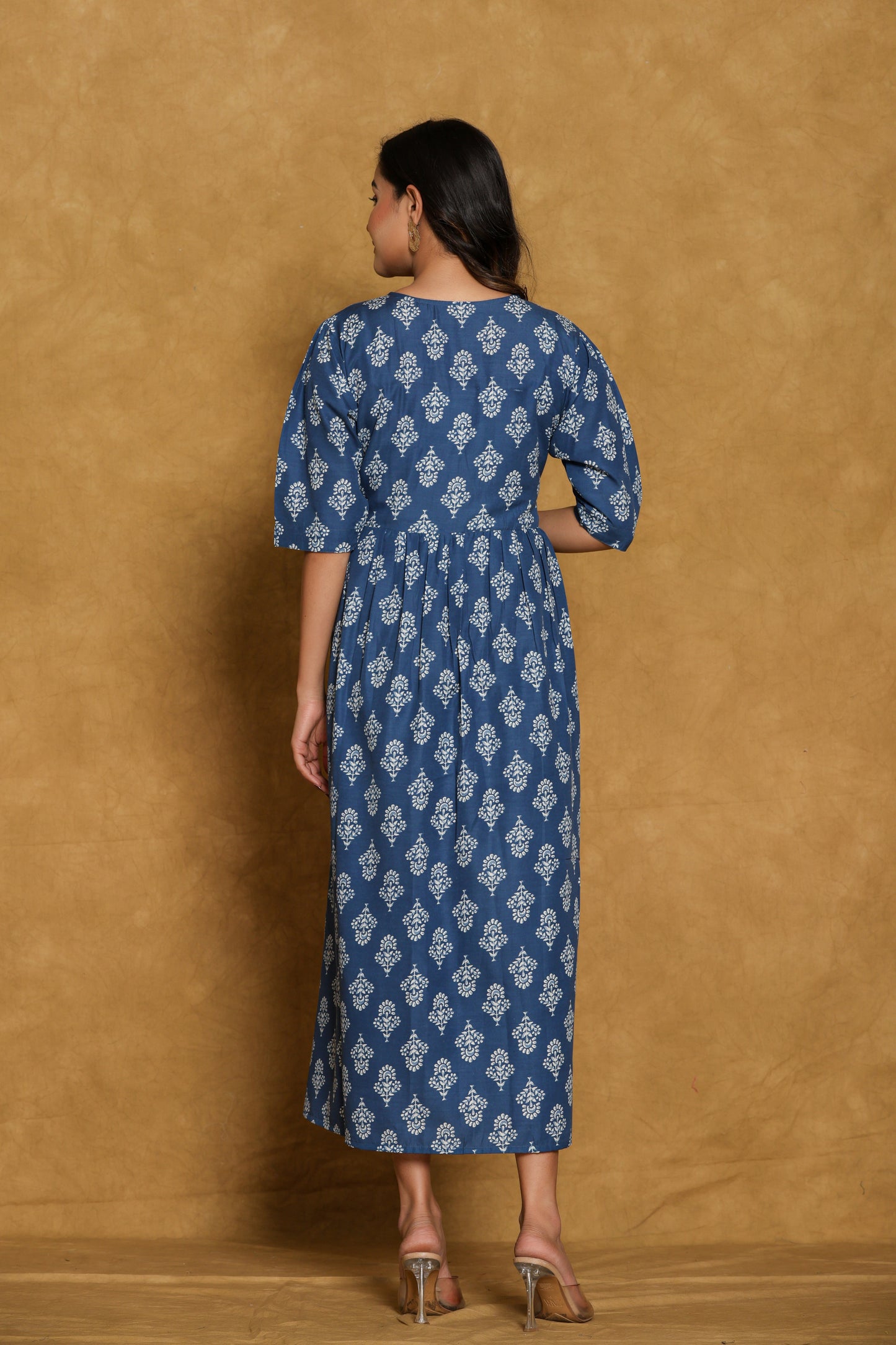 Blue Cotton Block Print Mini Dress