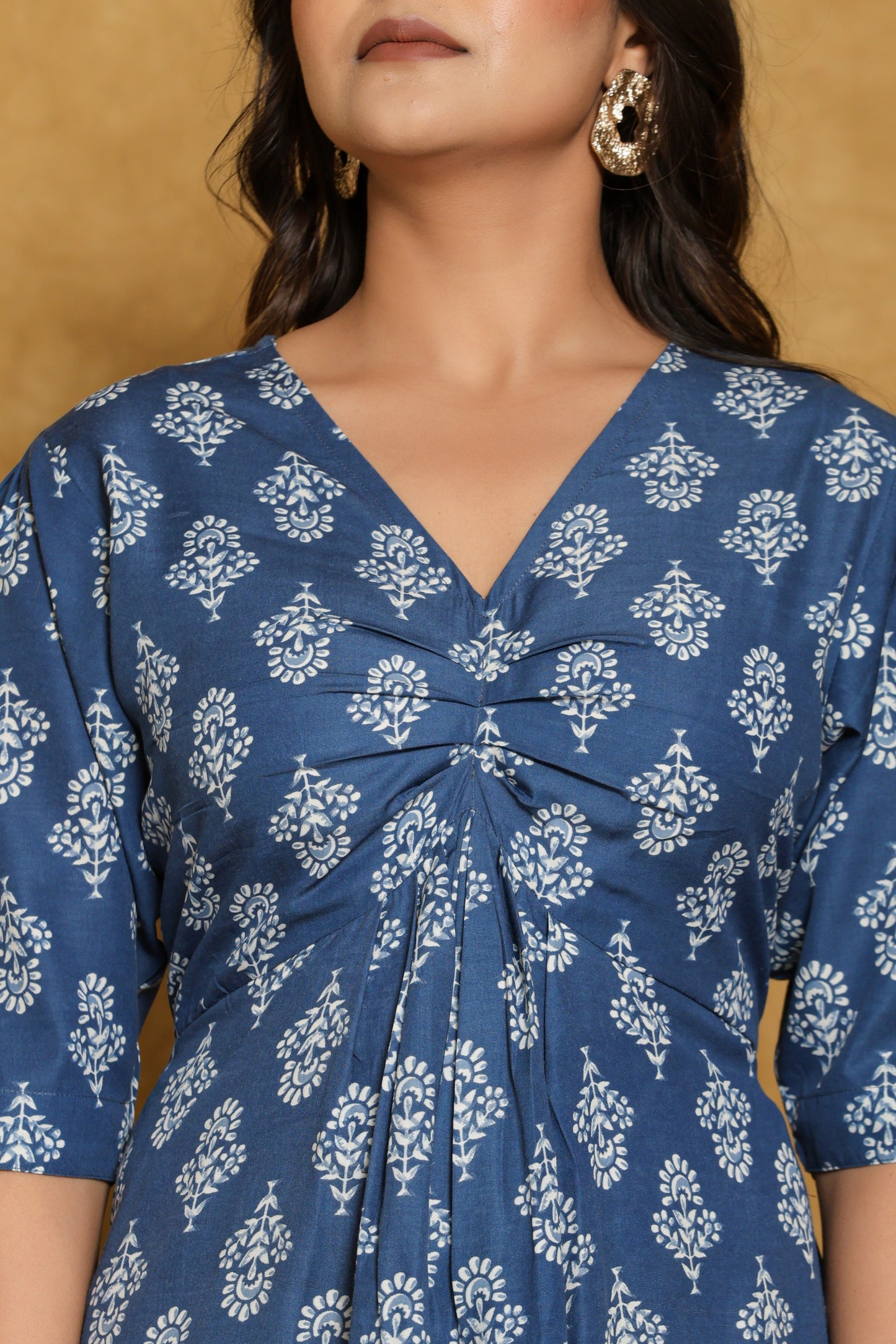 Blue Cotton Block Print Mini Dress