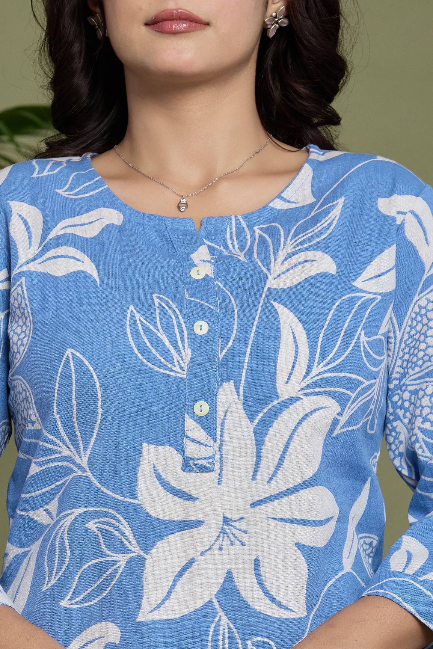 Blue Floral cotton flax co-ord set