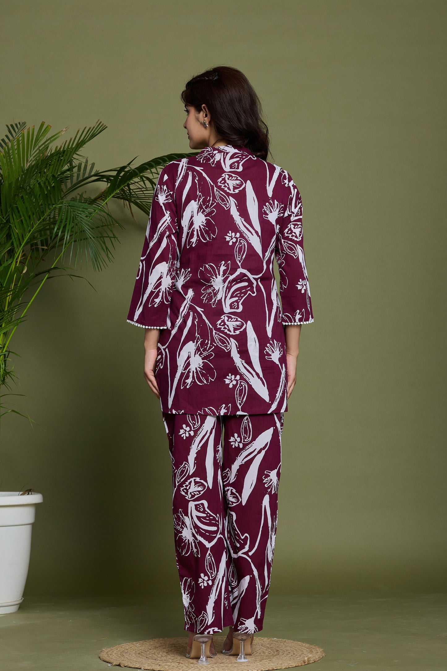 Vibrant Burgundy & White Cotto Co-ord Set