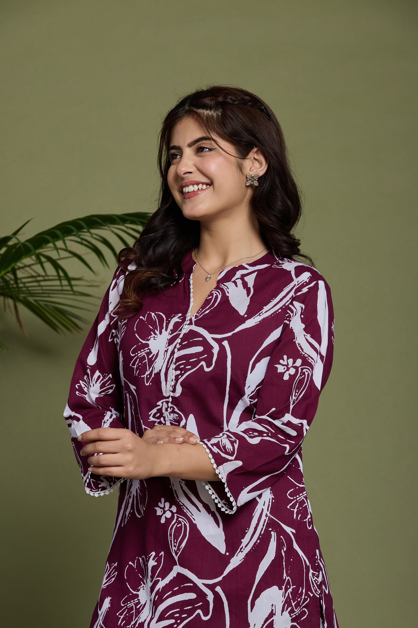 Vibrant Burgundy & White Cotto Co-ord Set