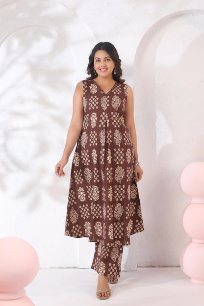 GulBloom Cocoa Heritage Printed Cotton Co-Ord Set