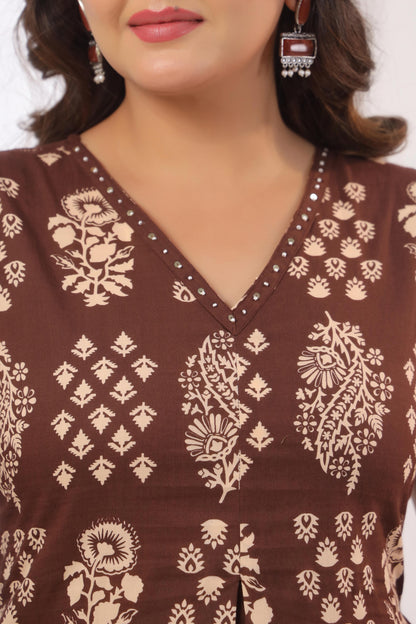 GulBloom Cocoa Heritage Printed Cotton Co-Ord Set