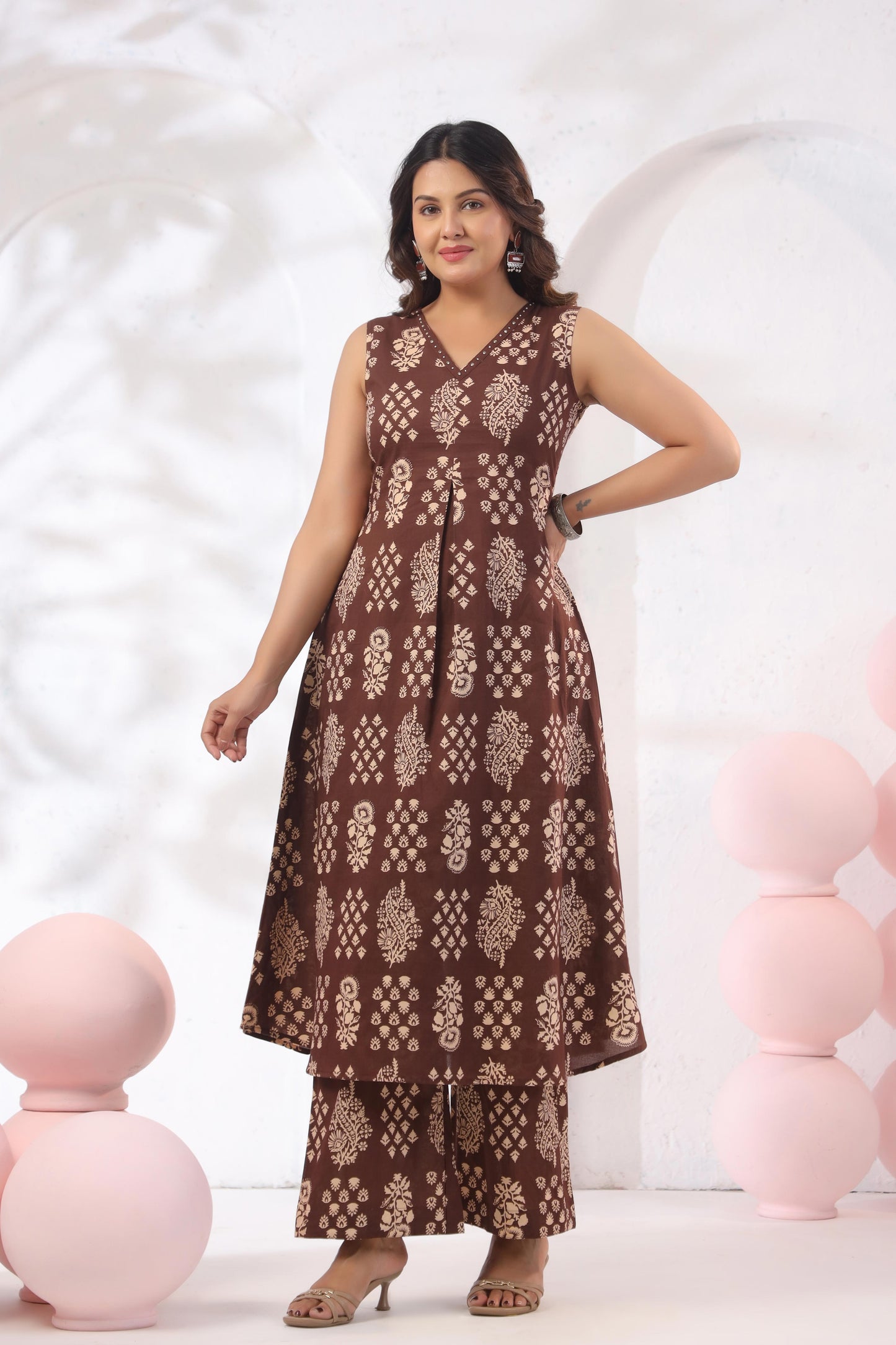 GulBloom Cocoa Heritage Printed Cotton Co-Ord Set