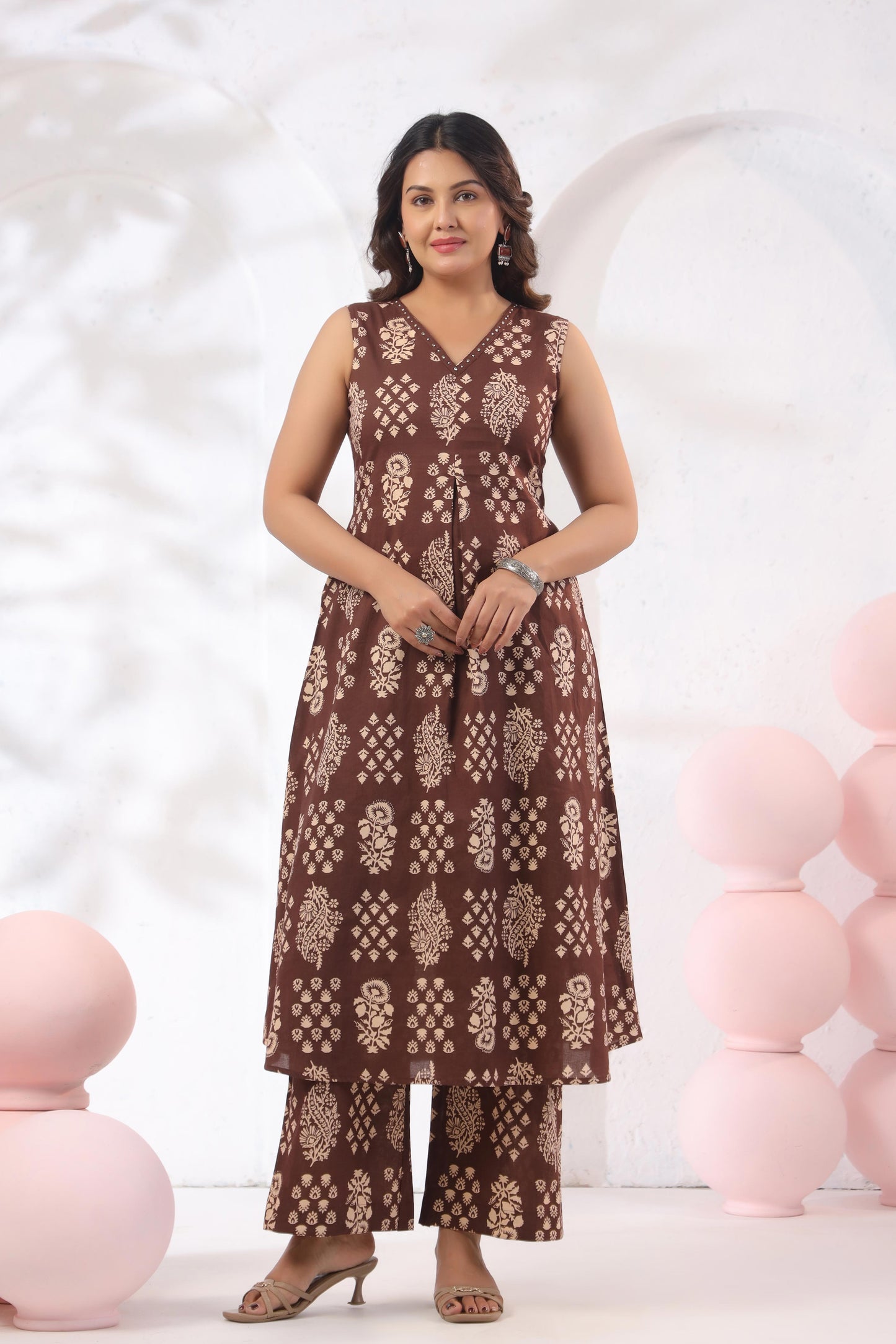 GulBloom Cocoa Heritage Printed Cotton Co-Ord Set