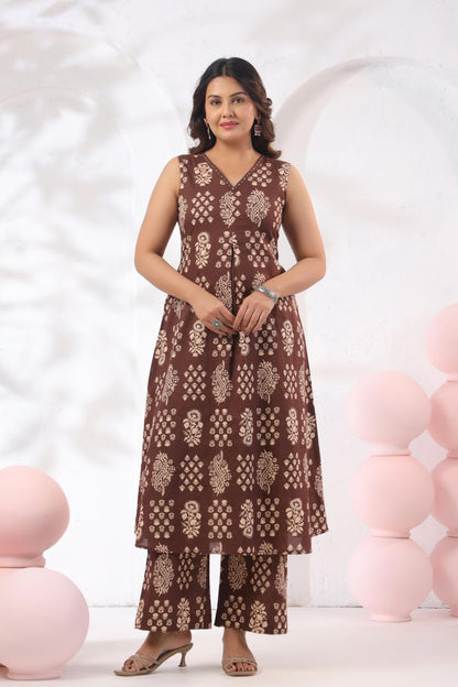 GulBloom Cocoa Heritage Printed Cotton Co-Ord Set