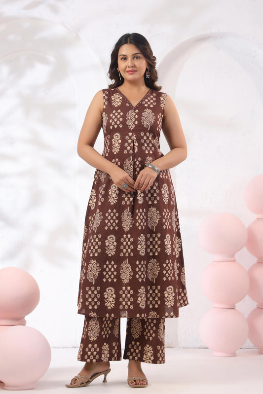 GulBloom Cocoa Heritage Printed Cotton Co-Ord Set