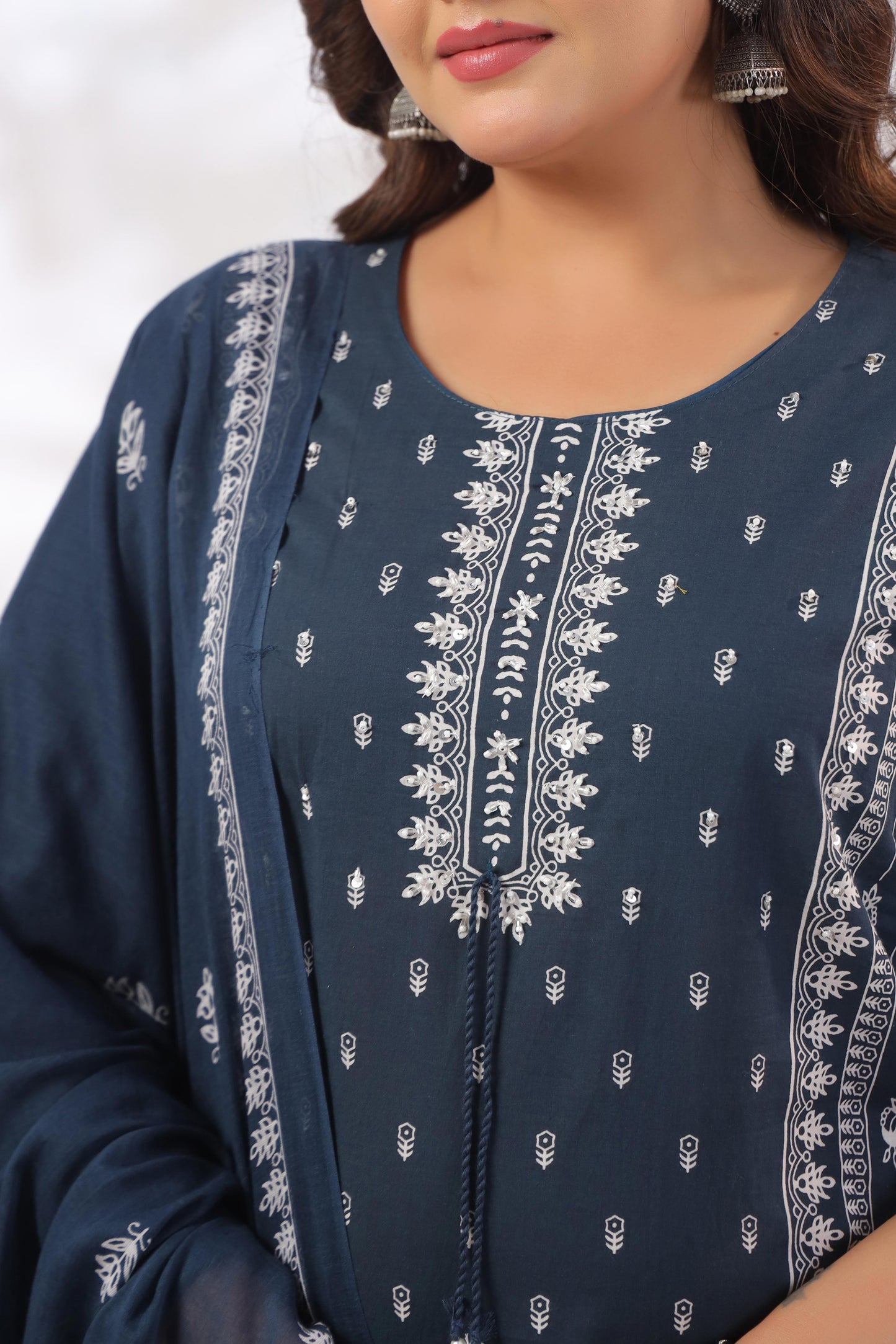 GulBloom Midnight Indigo Printed Cotton Kurta Set