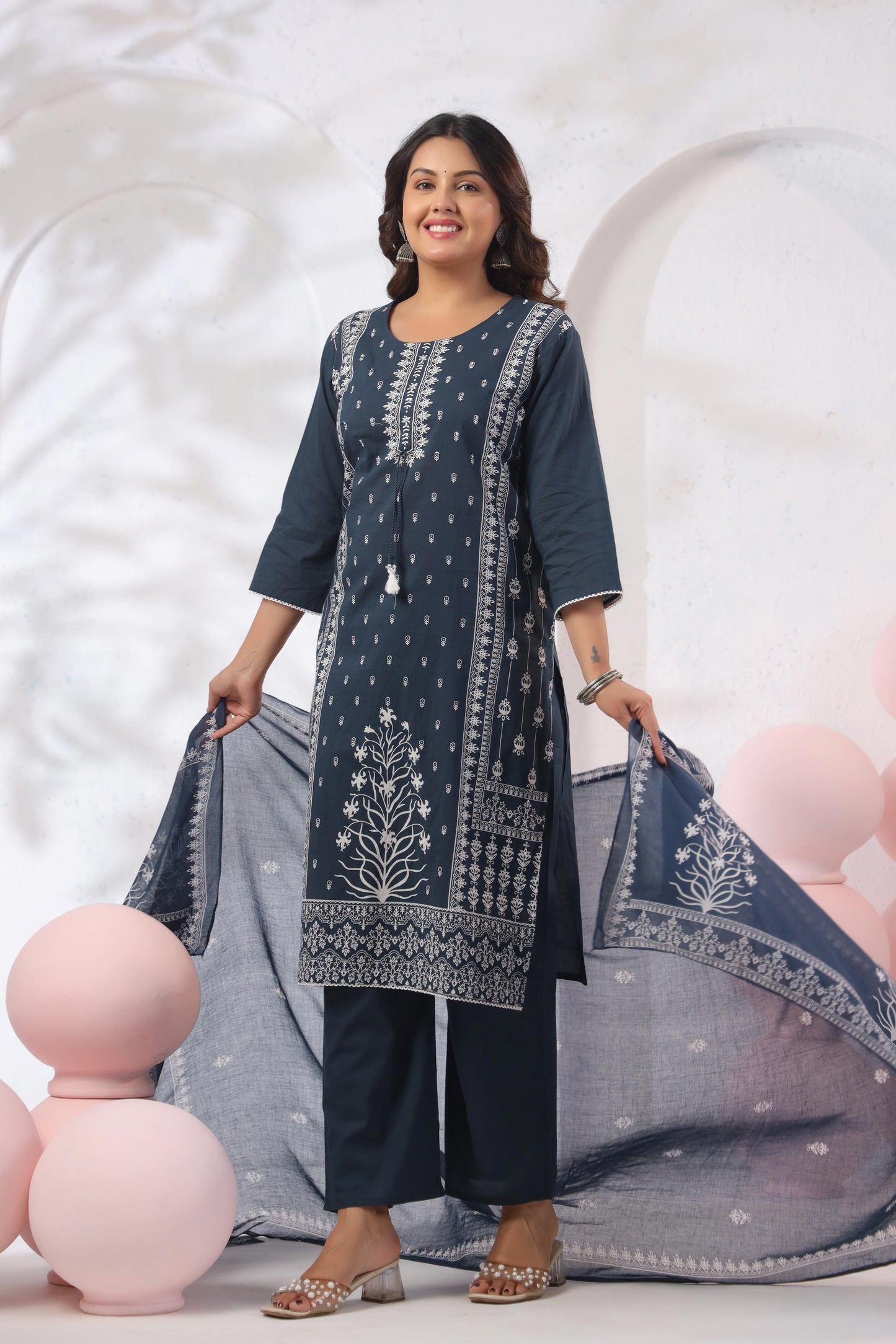 GulBloom Midnight Indigo Printed Cotton Kurta Set