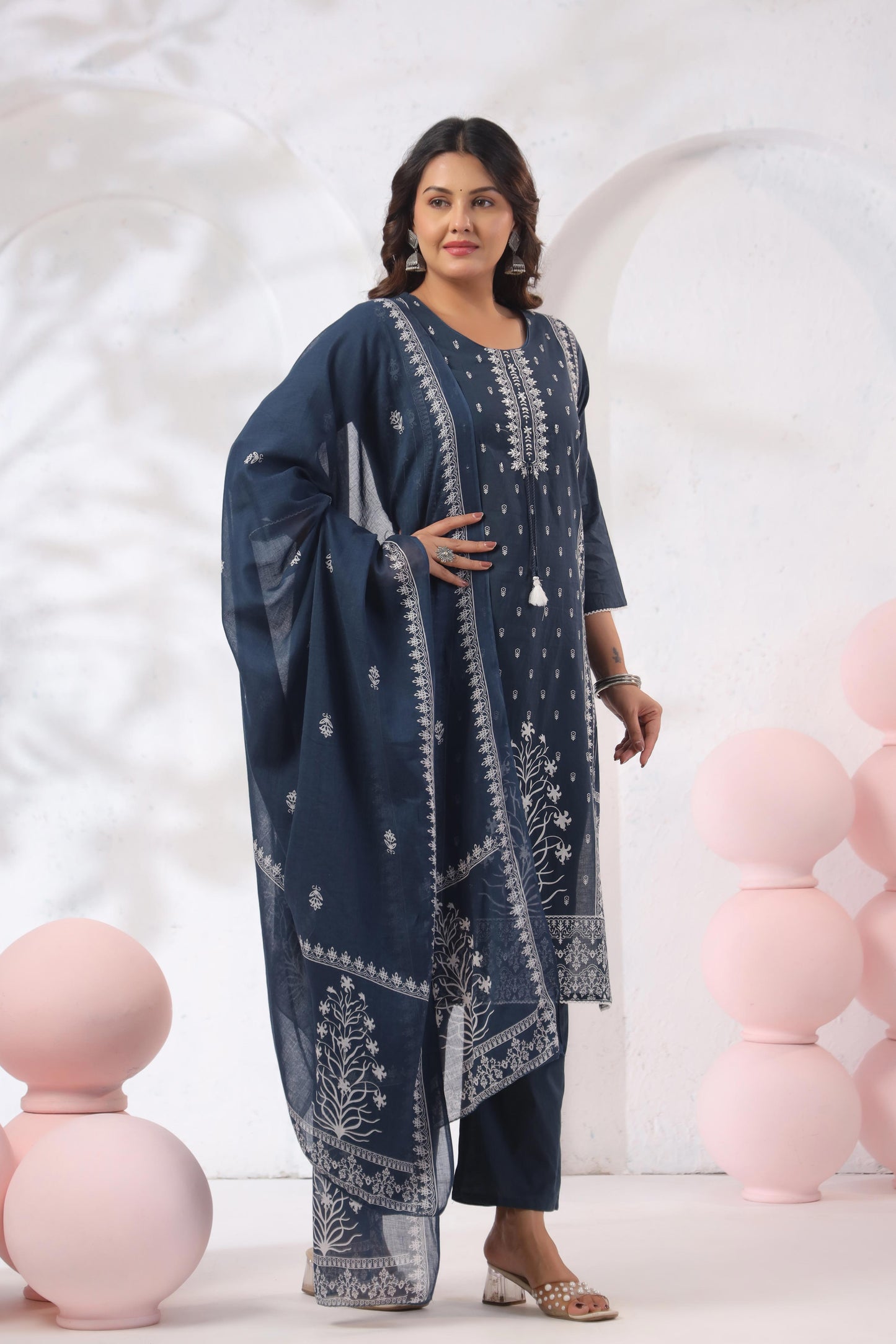 GulBloom Midnight Indigo Printed Cotton Kurta Set