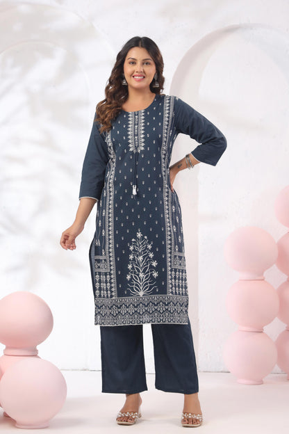 GulBloom Midnight Indigo Printed Cotton Kurta Set
