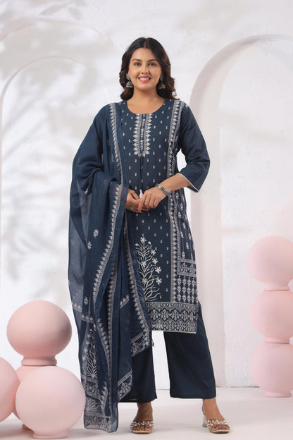 GulBloom Midnight Indigo Printed Cotton Kurta Set