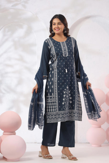 GulBloom Midnight Indigo Printed Cotton Kurta Set