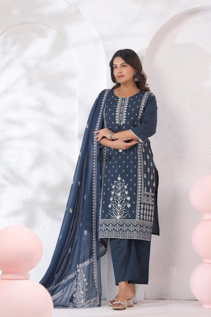 GulBloom Midnight Indigo Printed Cotton Kurta Set