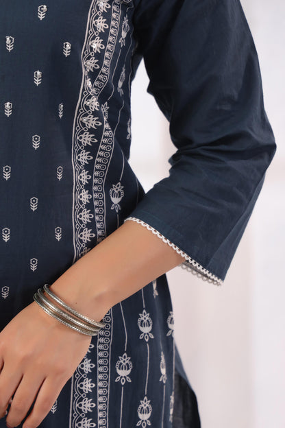 GulBloom Midnight Indigo Printed Cotton Kurta Set