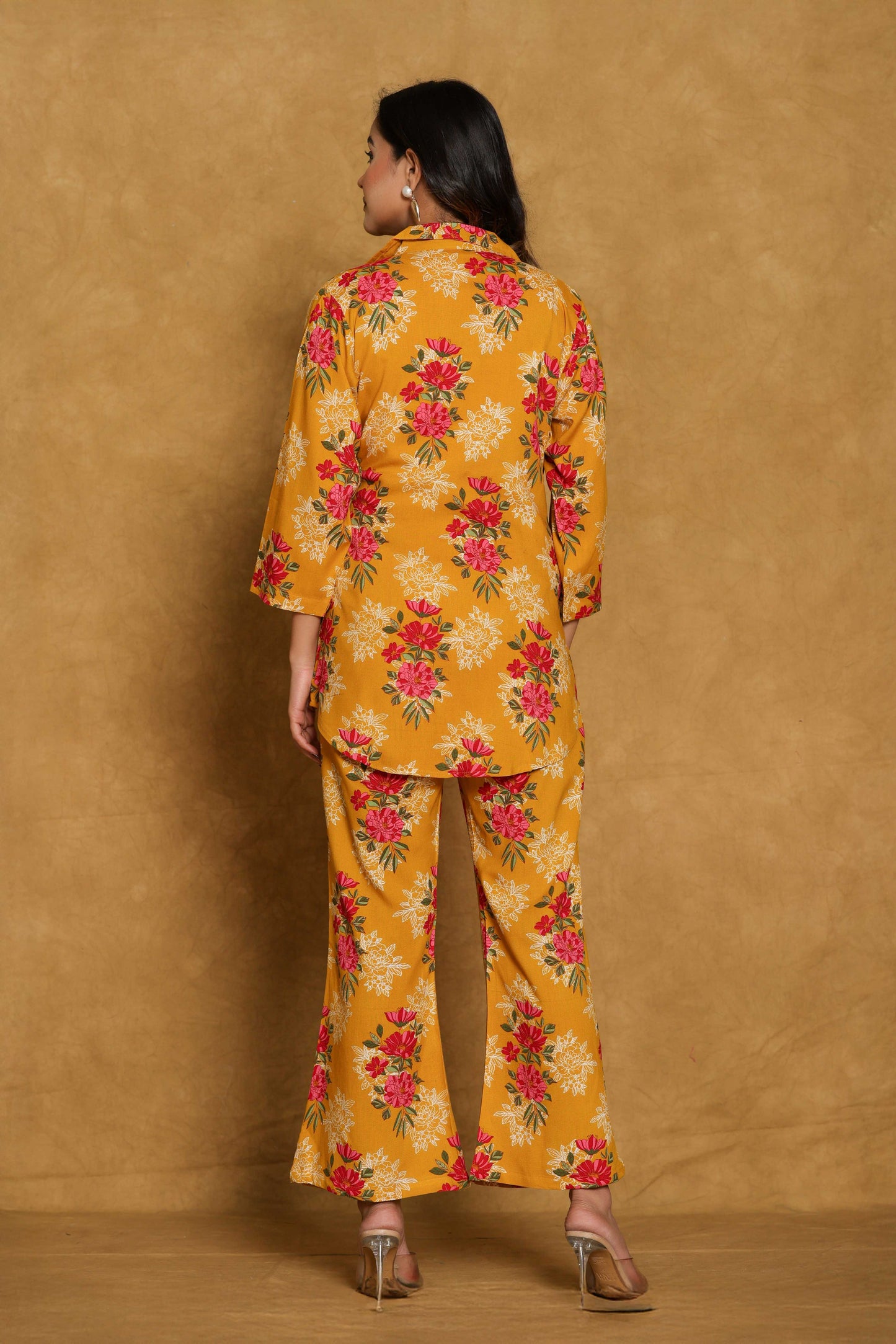 Everyday Wear
Cotton
Co-Ord Set for Women
floral print
musturd 
yellow
red
daily wear
casual wear
