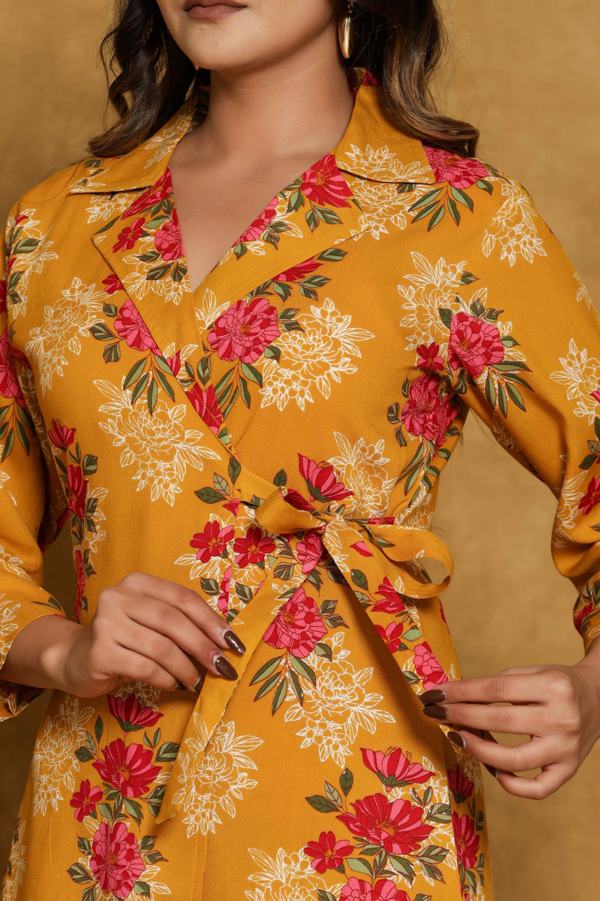 Everyday Wear
Cotton
Co-Ord Set for Women
floral print
musturd 
yellow
red
daily wear
casual wear
