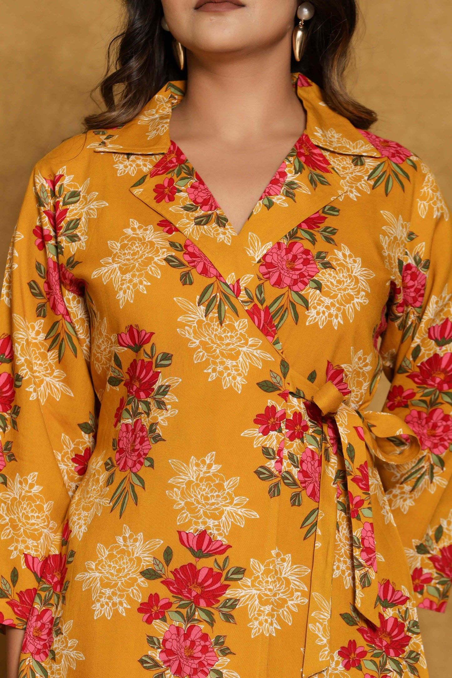 Everyday Wear
Cotton
Co-Ord Set for Women
floral print
musturd 
yellow
red
daily wear
casual wear
