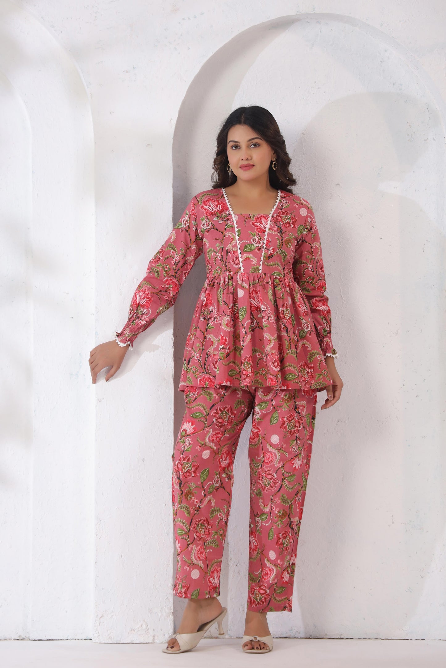 GulBloom Rosy Meadow Printed Cotton Co-ord Set