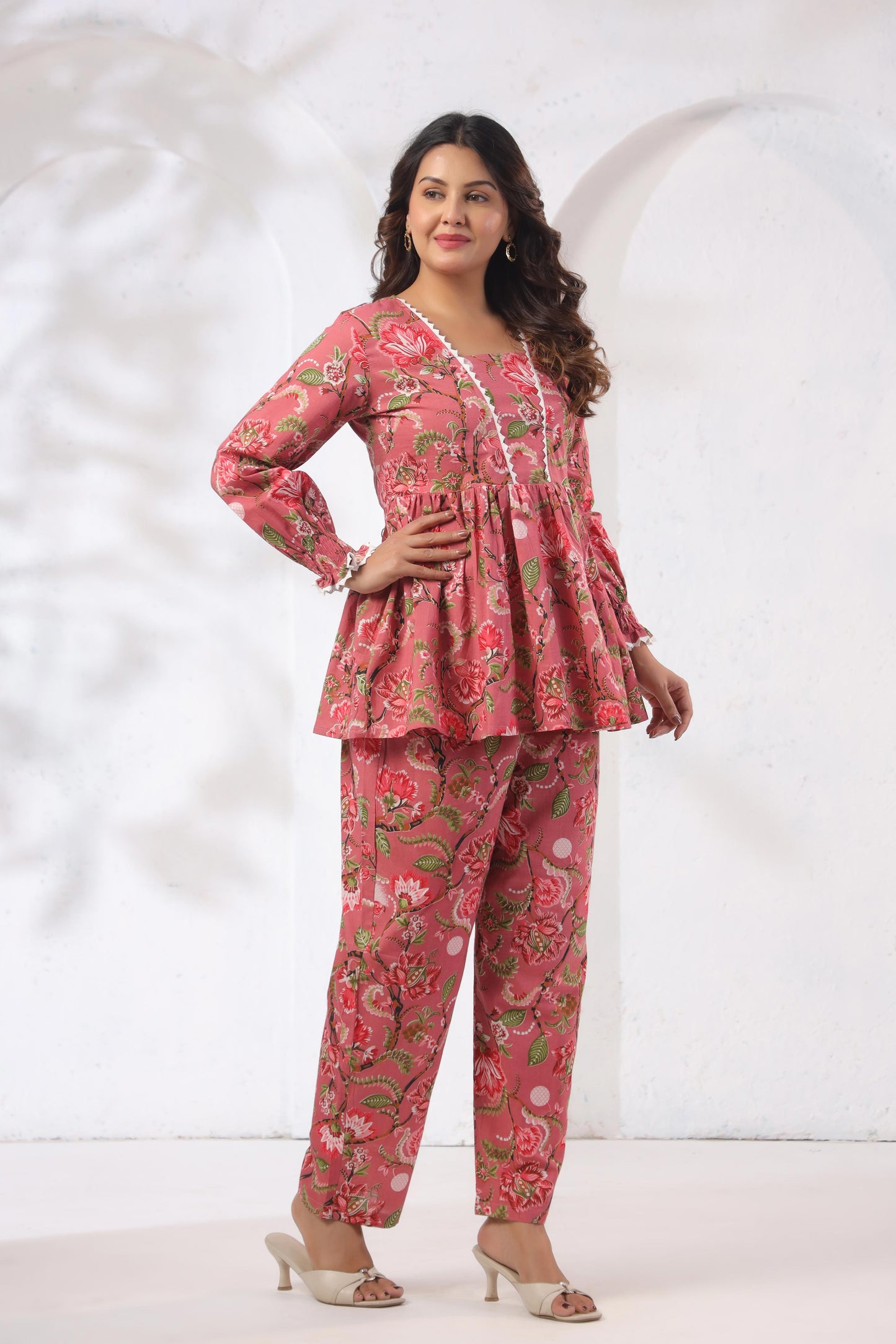 GulBloom Rosy Meadow Printed Cotton Co-ord Set