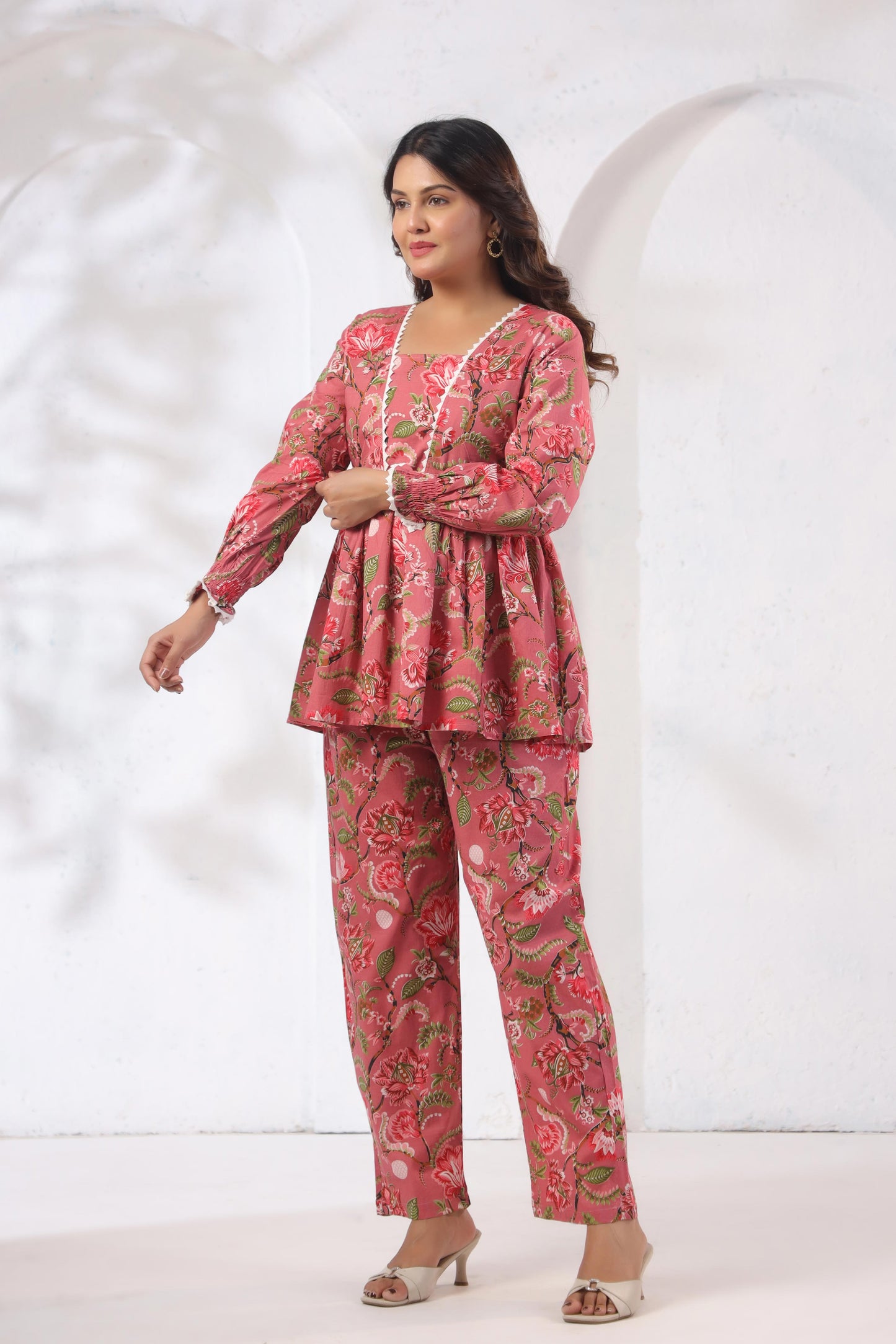 GulBloom Rosy Meadow Printed Cotton Co-ord Set