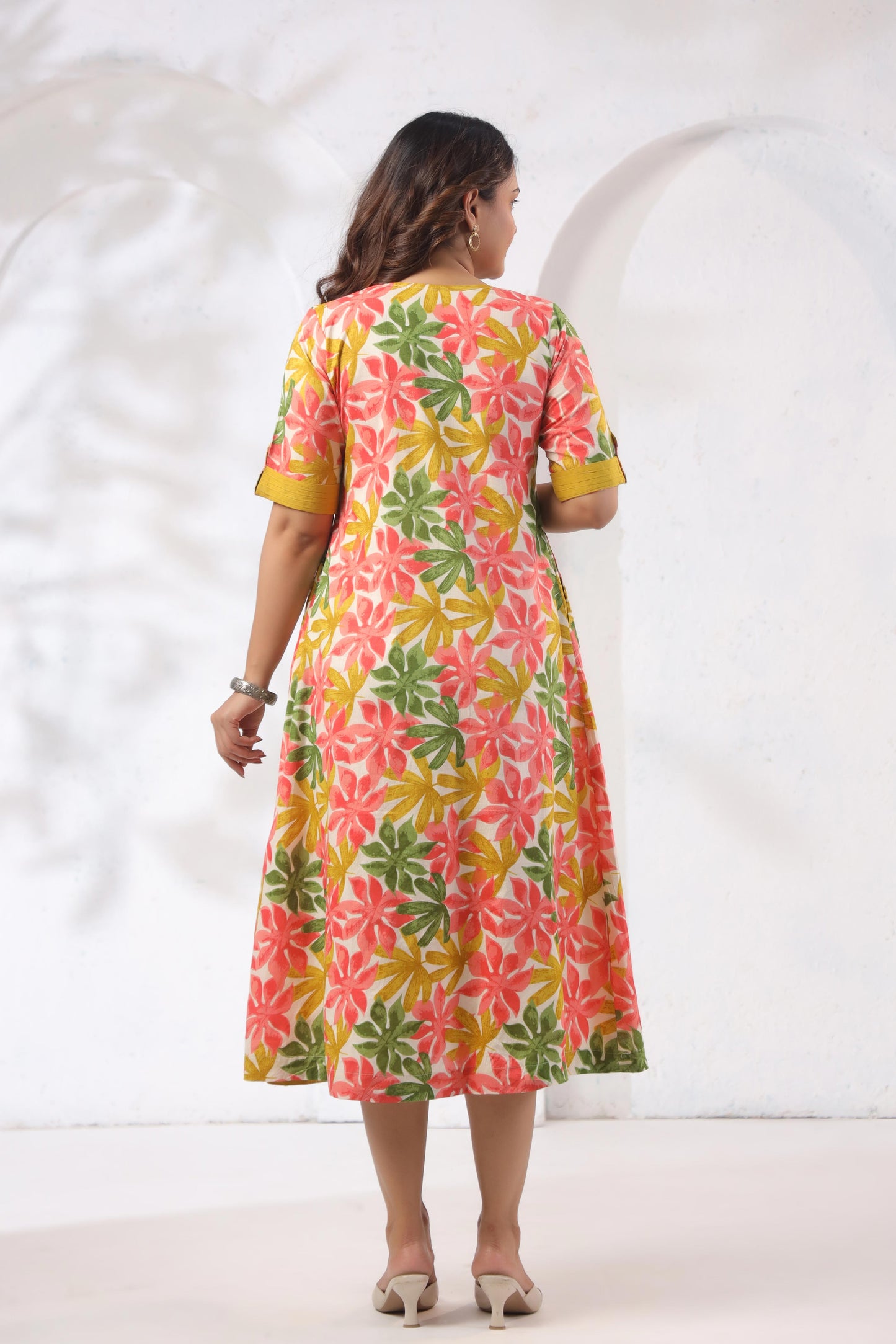 GulBloom Summer Petal Printed Cotton Midi Dress