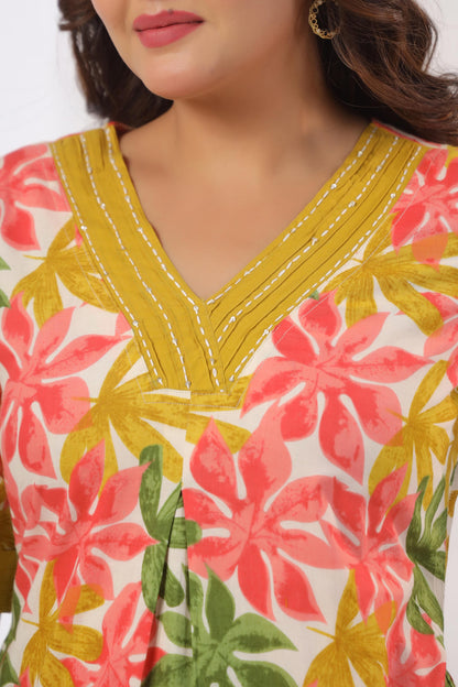 GulBloom Summer Petal Printed Cotton Midi Dress