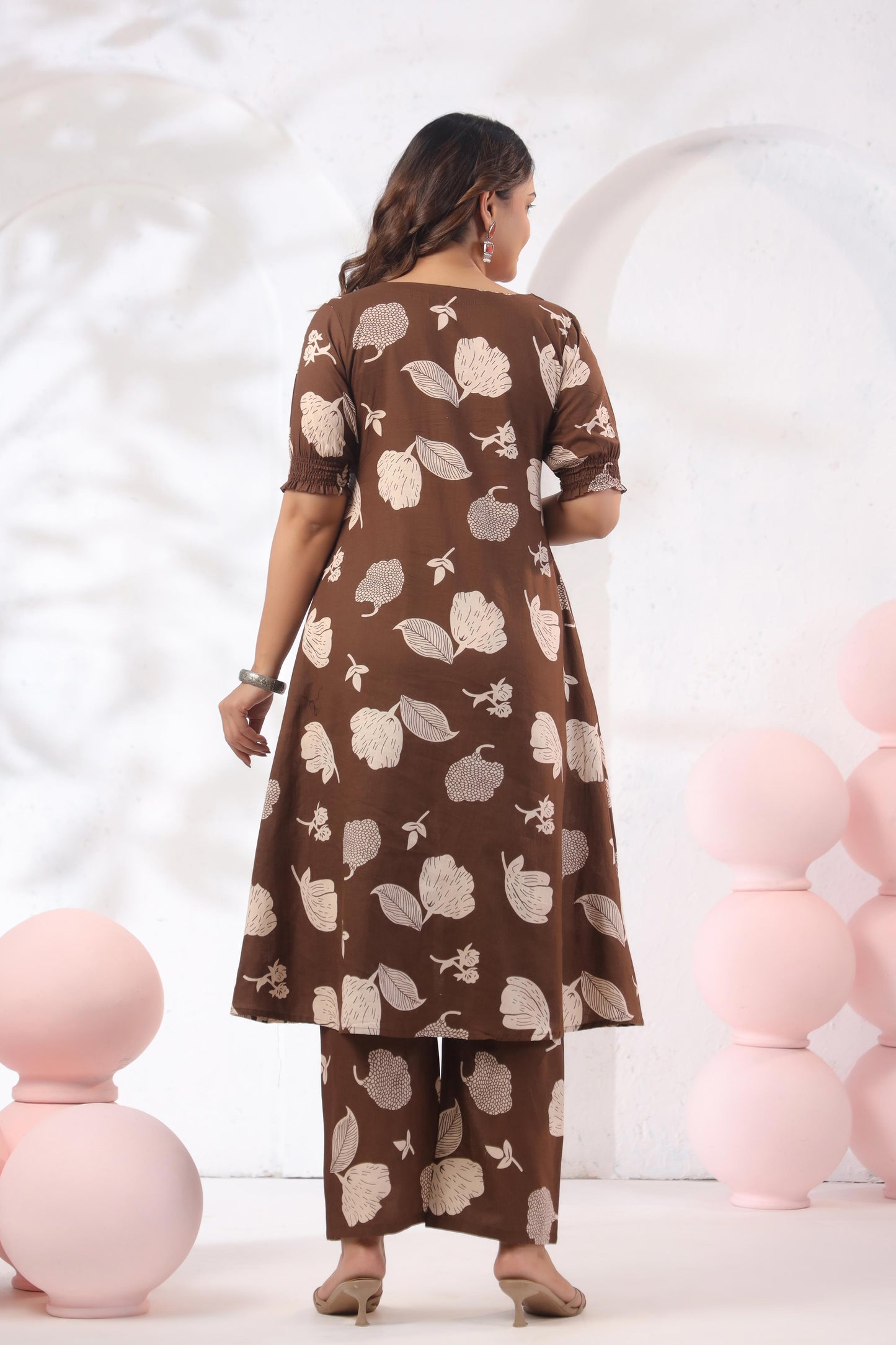 Noor Aura Cocoa Botanical Printed Cotton Co-ord Set