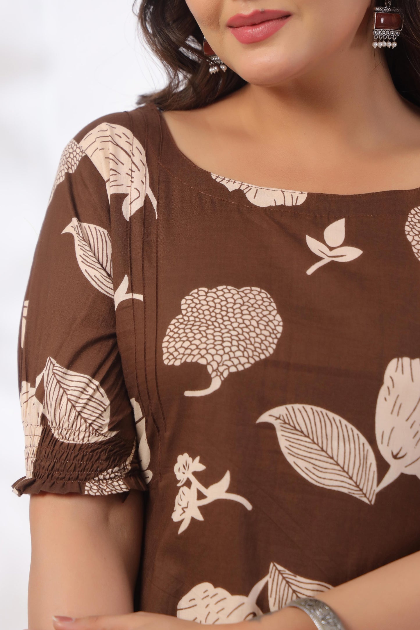 Noor Aura Cocoa Botanical Printed Cotton Co-ord Set