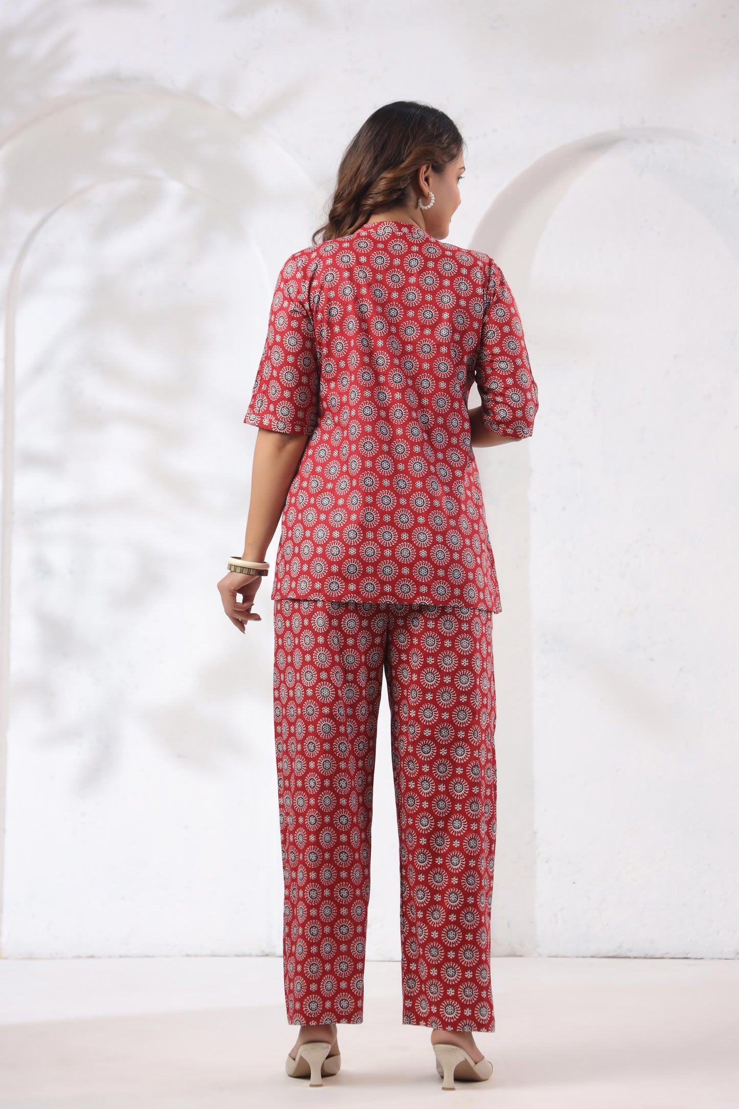 Noor Aura Crimson Medallion Printed Cotton Co-ord Set