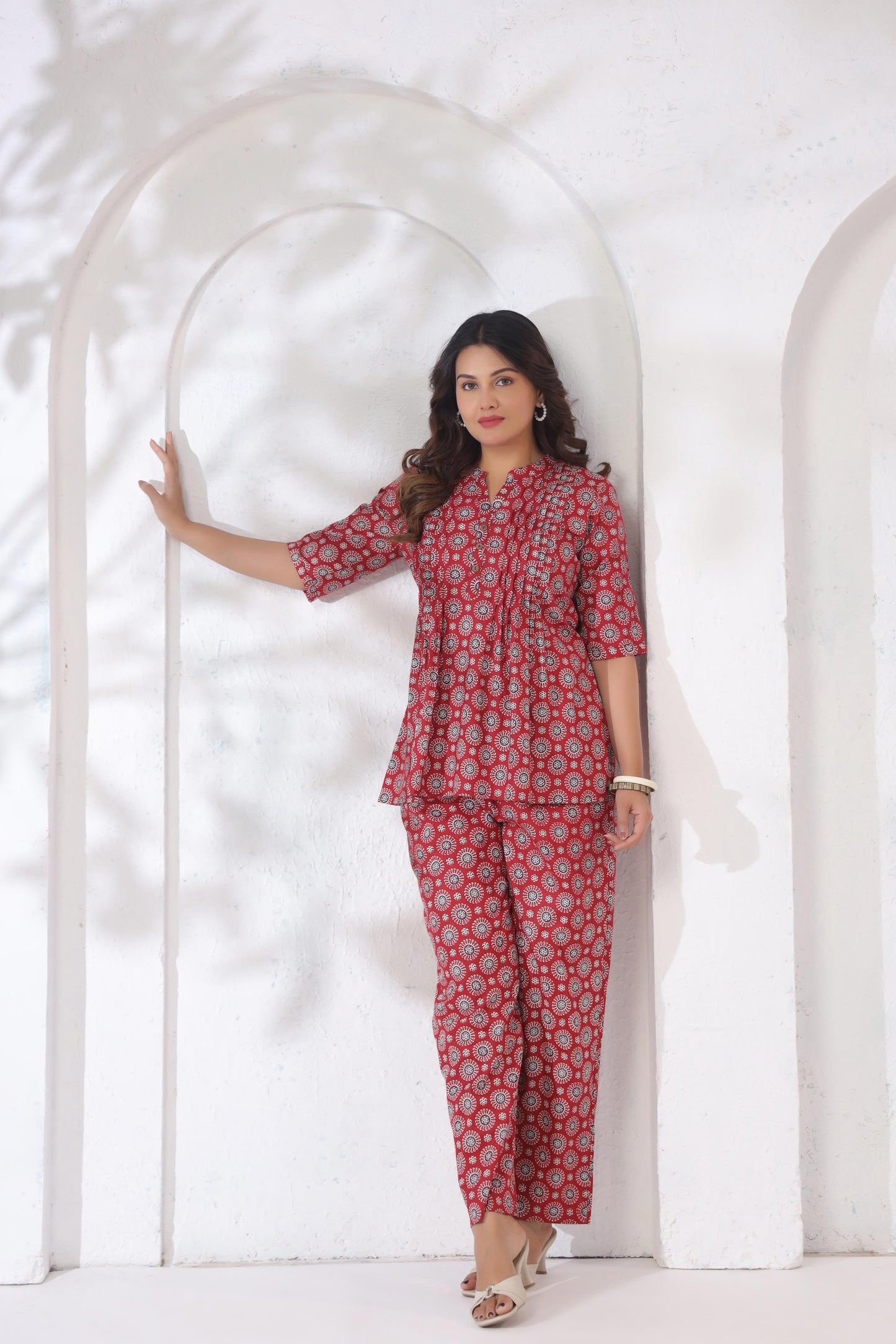 Noor Aura Crimson Medallion Printed Cotton Co-ord Set