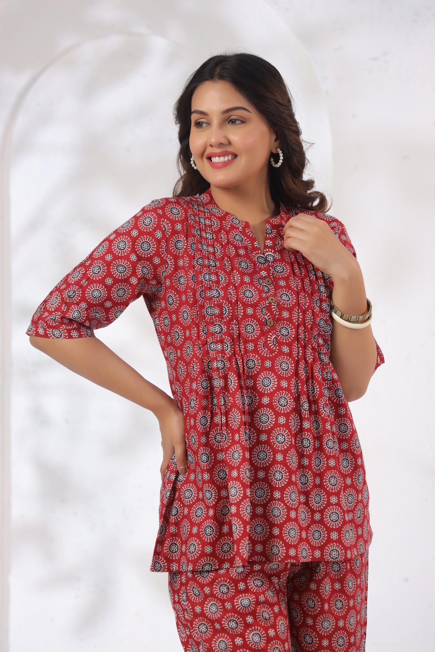 Noor Aura Crimson Medallion Printed Cotton Co-ord Set