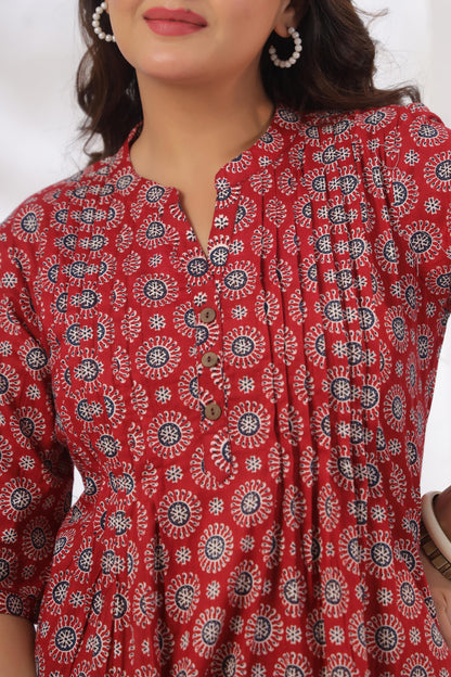 Noor Aura Crimson Medallion Printed Cotton Co-ord Set