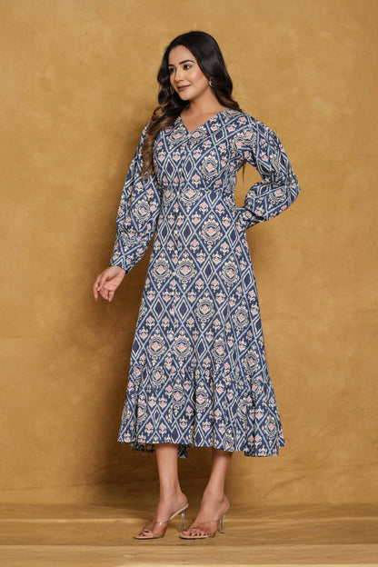 Everyday Wear
Cotton
one piece for Women
abstract print
blue
white
daily wear
casual wear
party wear