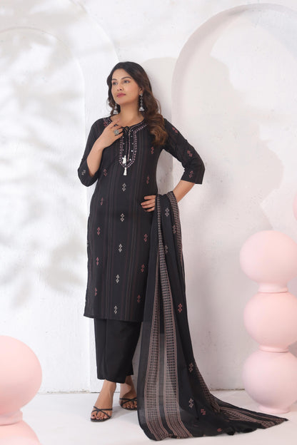 Noor Aura Midnight Heritage Printed Cotton Kurta Set