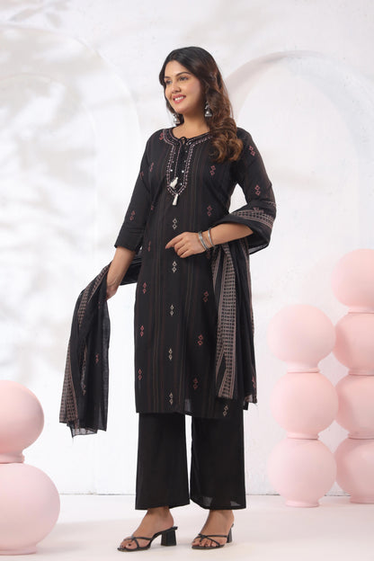 Noor Aura Midnight Heritage Printed Cotton Kurta Set