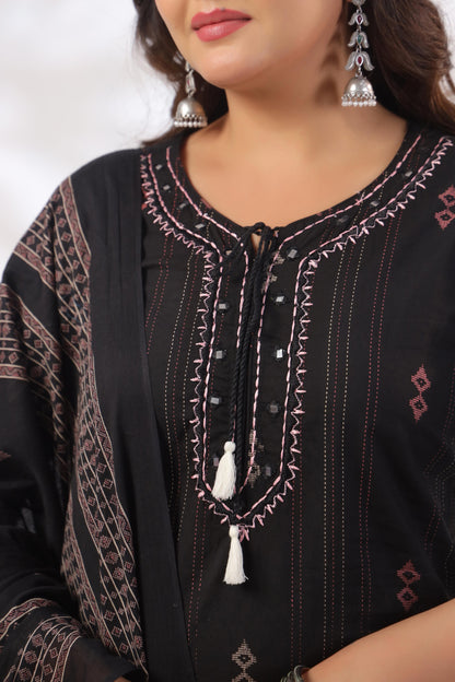 Noor Aura Midnight Heritage Printed Cotton Kurta Set