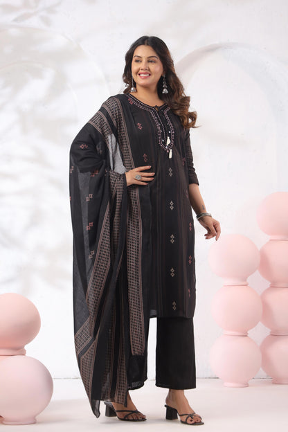 Noor Aura Midnight Heritage Printed Cotton Kurta Set