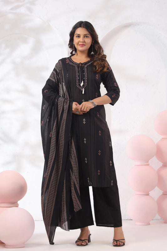 Noor Aura Midnight Heritage Printed Cotton Kurta Set