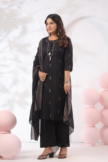 Noor Aura Midnight Heritage Printed Cotton Kurta Set