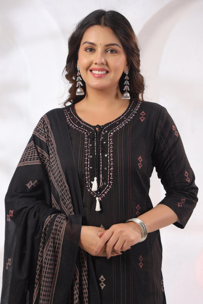Noor Aura Midnight Heritage Printed Cotton Kurta Set