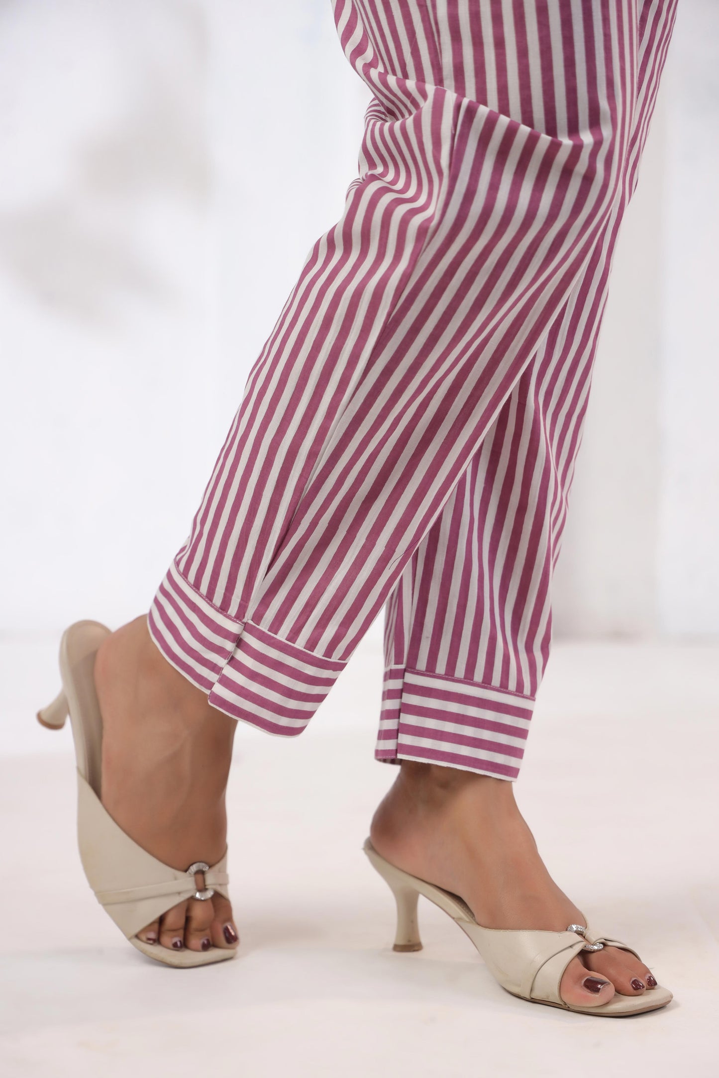 Noor Aura Rose Stripe Printed Cotton Co-ord Set