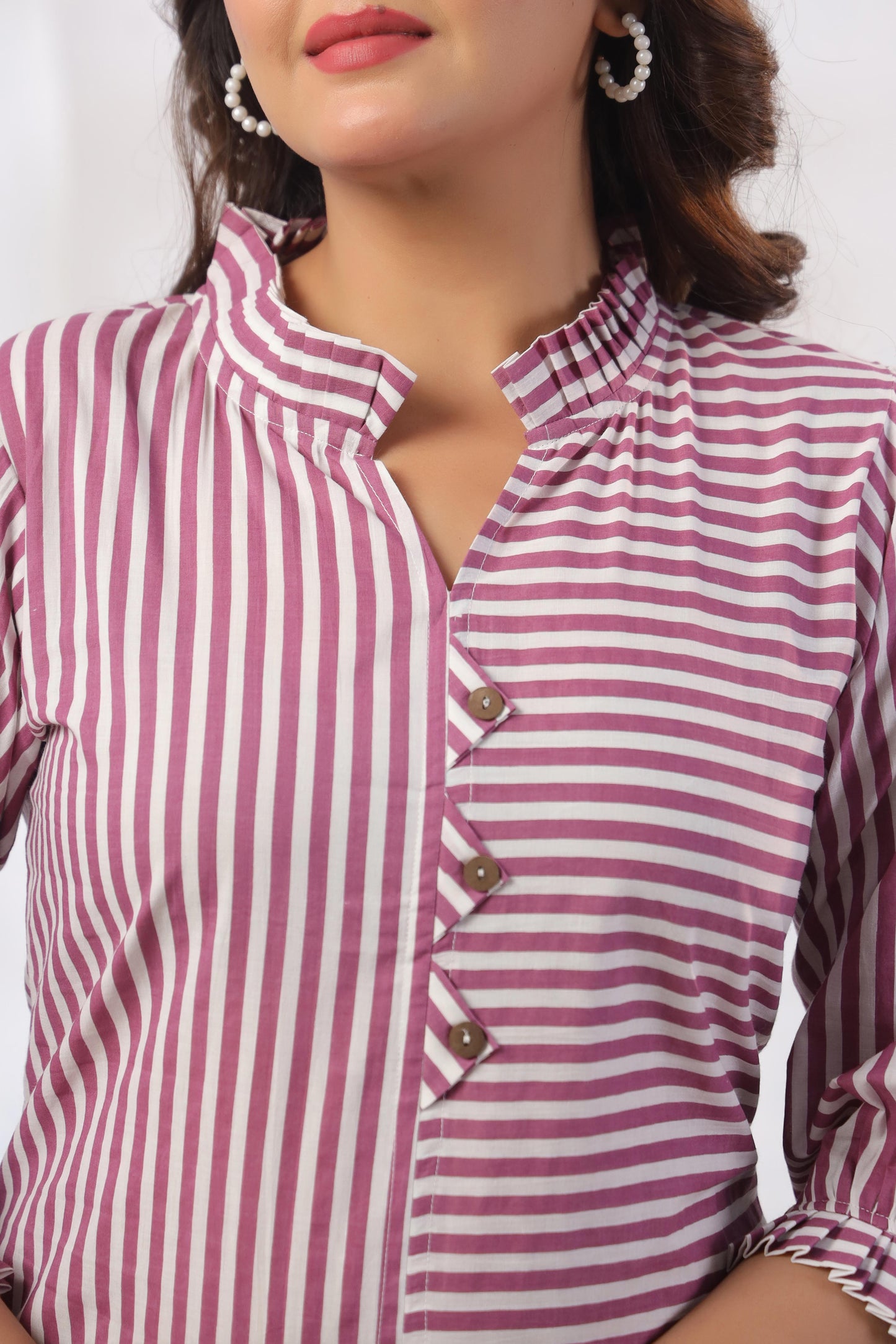 Noor Aura Rose Stripe Printed Cotton Co-ord Set